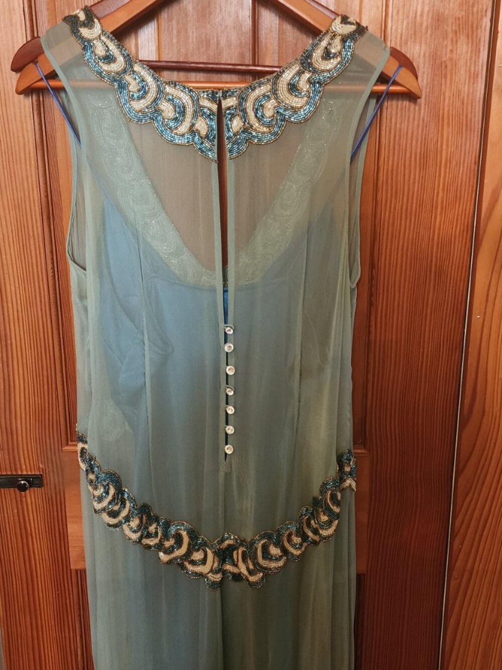 Gorgeous Beaded Sheer Silk Dress. Bias-Cut Underdress Silk Charmeuse.Blue. 8 - Picture 8 of 10
